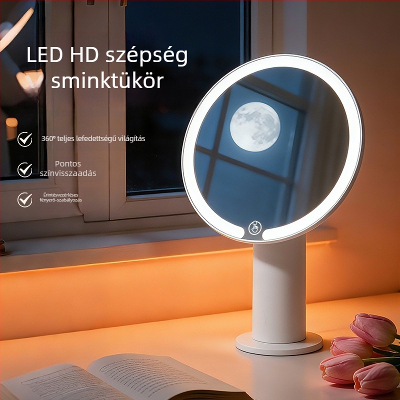 LED világított sminktükör, háromszínű érintéses vezérlés, HD megvilágítás, asztali szépség tükör