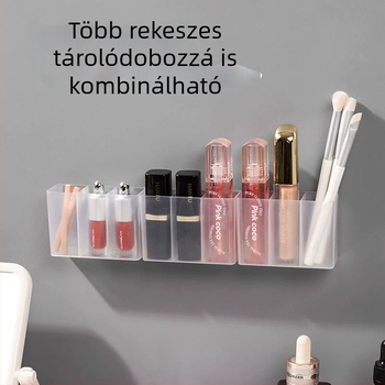 Falihoz szerelt fürdőszobai tükörszekrény kozmetikai tárolórekeszekkel, átlátszó rendező a rúzs, szemöldök-ceruza, olló és ecsetek számára