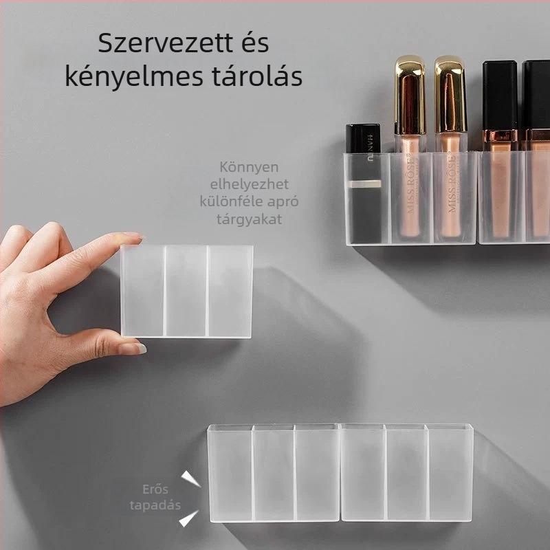 Falihoz szerelt fürdőszobai tükörszekrény kozmetikai tárolórekeszekkel, átlátszó rendező a rúzs, szemöldök-ceruza, olló és ecsetek számára