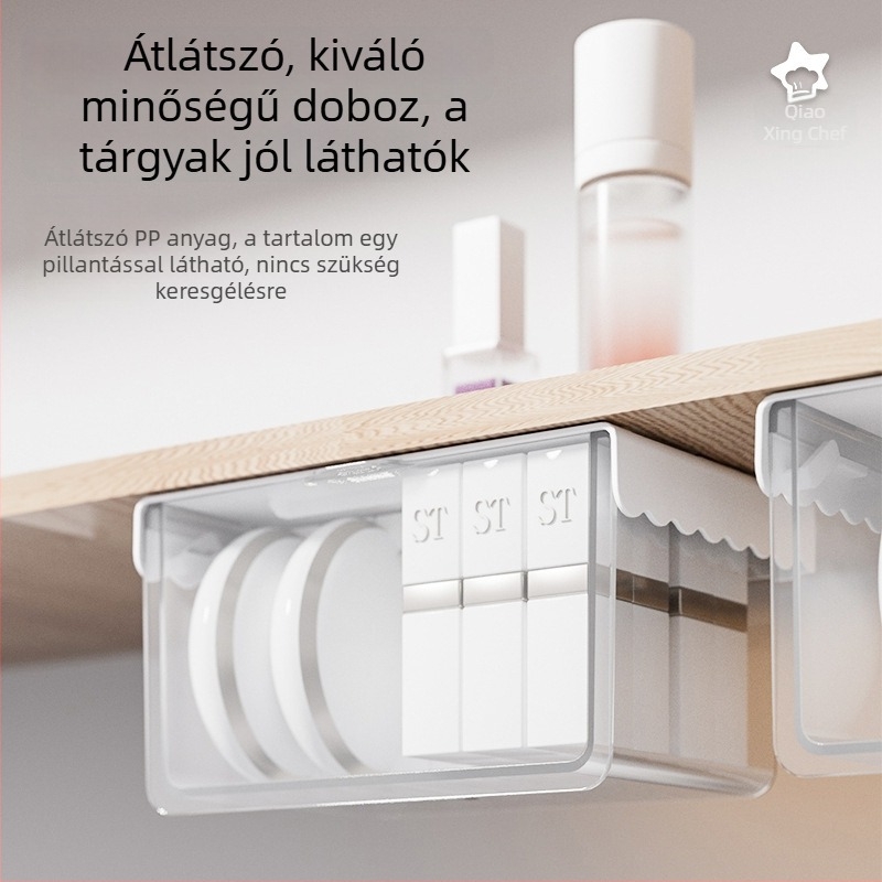 Átlátszó fürdőszobai tároló fiókkal a tükör alatt – kozmetikumok, sminklemosó vattakorongok, rúzs, vattapálcikák