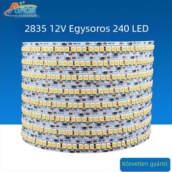Új LED ultra‑fényes, rugalmas fénycsík 2835, 240 LED/m, egy soros, 5 m-es tekercs, nyers alaplap, vízálló, 12/24 V