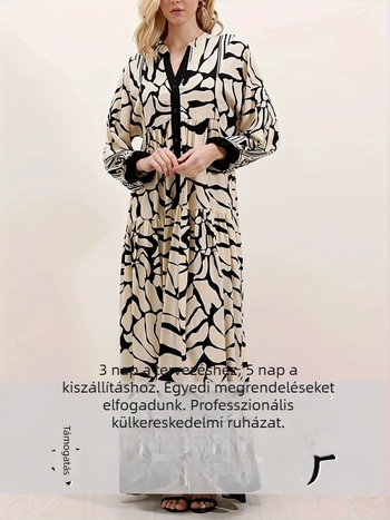 Fekete hosszú nyomott ruha, elegáns és nemes megjelenés, lágy és kényelmes, bő szabás