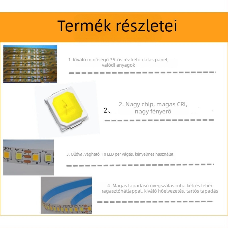 Otthoni LED világítás 2835-ös szalag, két színű fényhőmérséklet, állandó áramerősség, 200 LED, rugalmas, nagy fényerő, dimmelhető