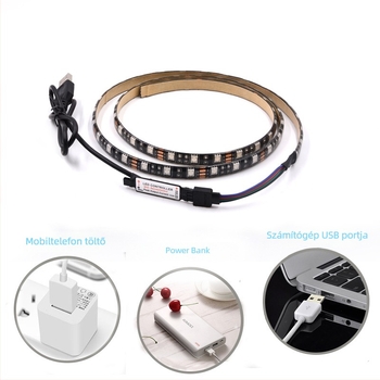 5050 RGB LED-szalag USB 5V TV-hátvilágításhoz, 30 LED-del, 120° beesési szög, dimmelhető