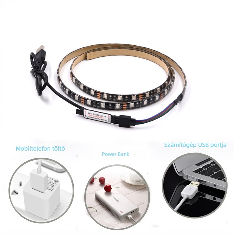 5050 RGB LED-szalag USB 5V TV-hátvilágításhoz, 30 LED-del, 120° beesési szög, dimmelhető