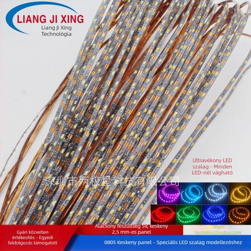 5V 0805 LED-szalag homokasztalos építészeti modellekhez, rugalmas keskeny 2,5 mm-es szalag, vágásra alkalmas és akkumulátor-dobozzal kompatibilis