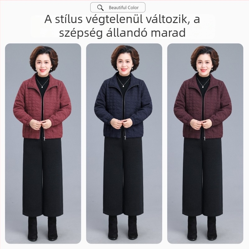 Őszi–téli bélelt kabát középkorú nőknek, elegáns hölgyek felsője, könnyű pamutkabát, nagy méretű dzseki