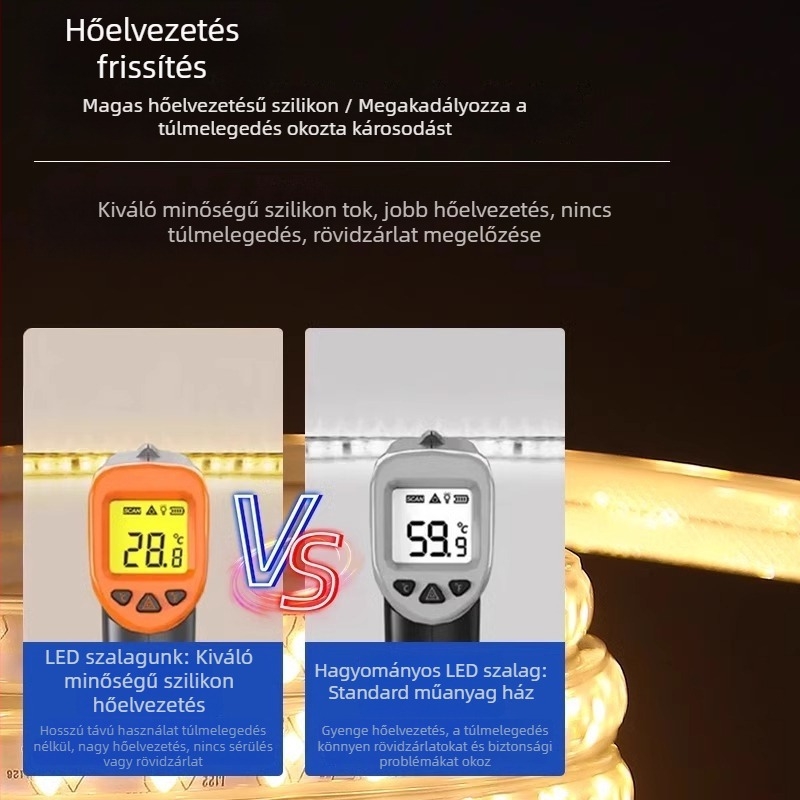 LED-s fénycsík 220V kültéri vízálló, 320 LED-del, öt sor, mérnöki megvilágítás, meleg fehér fény, rendkívül puha