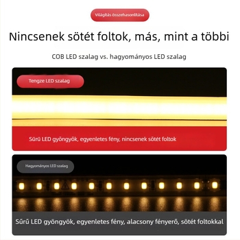 220V COB LED szalag, vízálló, öntapadós mennyezeti hangulatvilágítás, szilikon burkolat, 240 LED