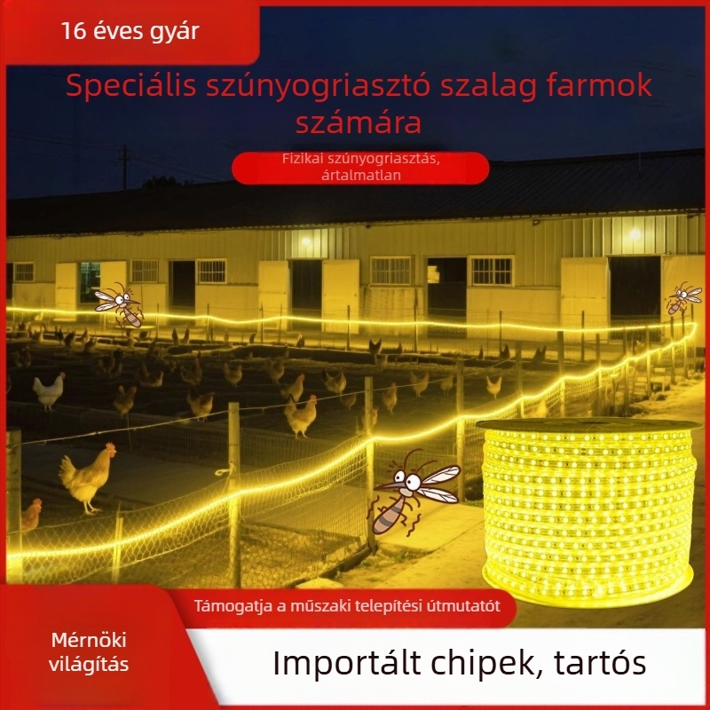 Farmokhoz tervezett hatékony szúnyogriasztó LED-szalag, 220V, rendkívül fényes, vízálló, csirkék óljához
