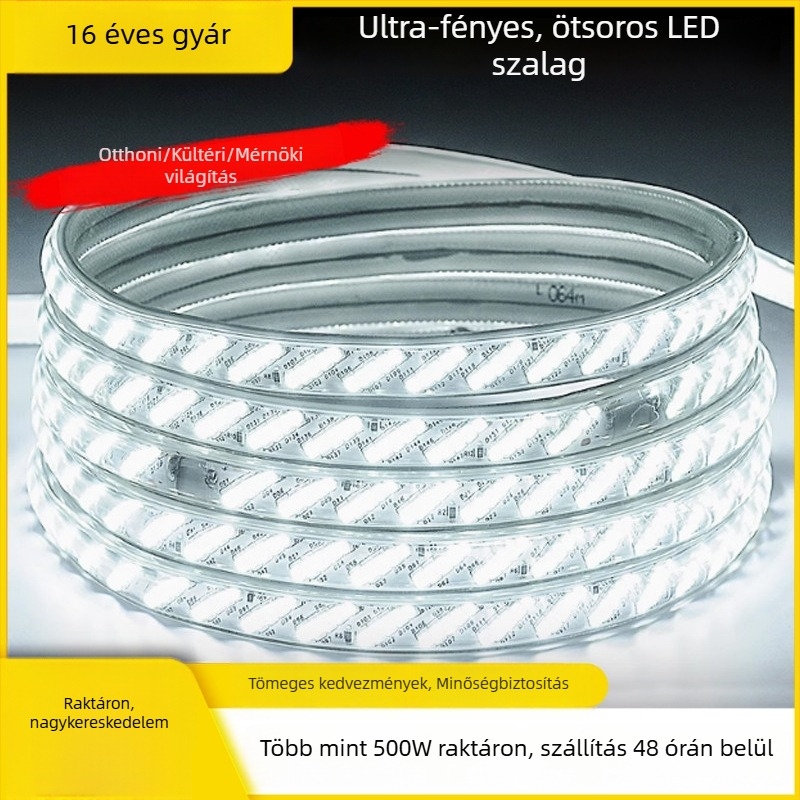 Szuper fényes 220V-os kültéri vízálló lineáris LED-szalag, öt sorban 320 LED-del, mennyezetre szerelhető