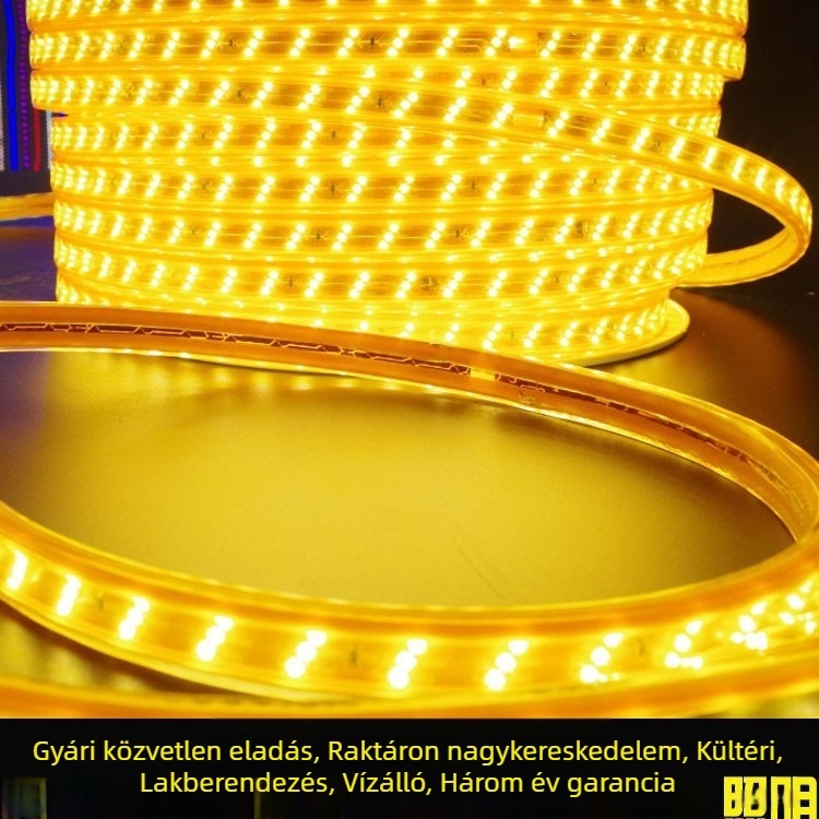 Kültéri vízálló LED-szalag 2835, 220V, 180 LED, 120° fénycsugár, nem dimmelhető