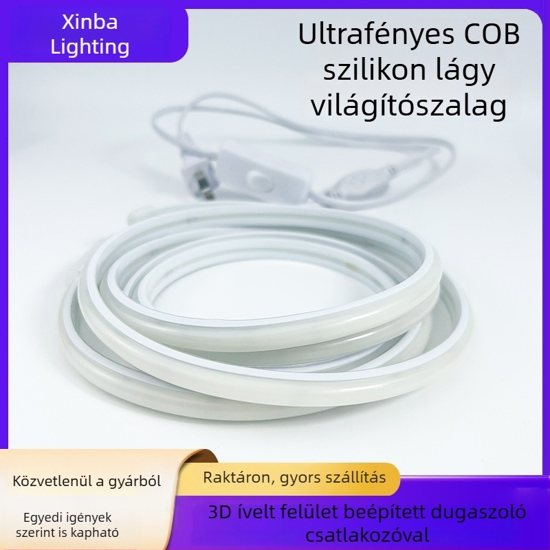 LED COB szalag 220V, rugalmas, öntapadós, kültéri vízálló világítás