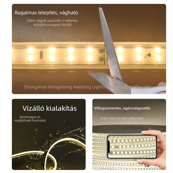 220V-os gumírozott bevonatú LED-szalag, vezeték nélkül, egy- és kétsoros kivitelben, ultrabíró kültéri vízálló dekoratív világítás 2835-LED-ekkel