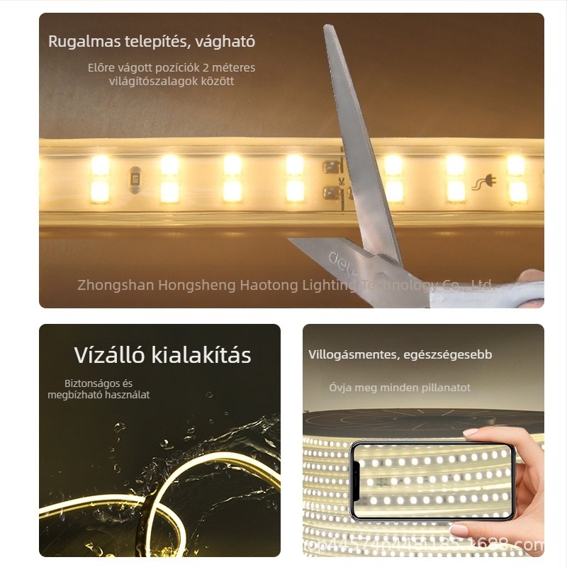 220V-os gumírozott bevonatú LED-szalag, vezeték nélkül, egy- és kétsoros kivitelben, ultrabíró kültéri vízálló dekoratív világítás 2835-LED-ekkel