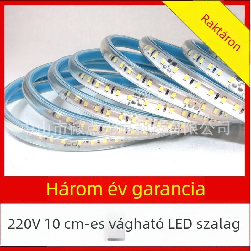 LED szalagvilágítás 220V, nagyfeszültség, vágás 10 cm-es szakaszon, ívelt alak, 100 LED (2835), nagy fényerő reklámhoz