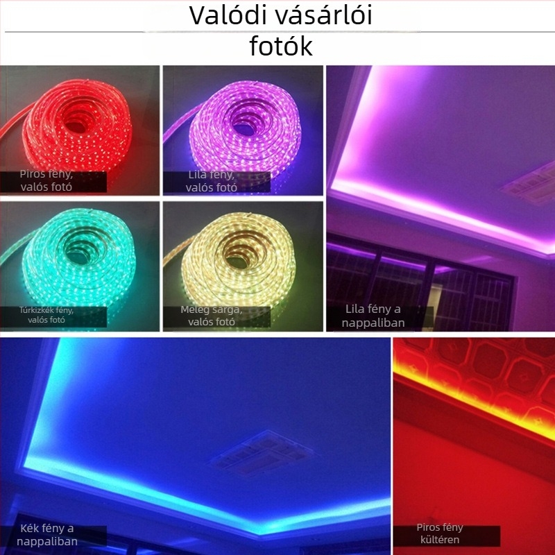 Vízálló LED-szalag 220V RGB, dupla soros, nappali világítás, lágy neonfény