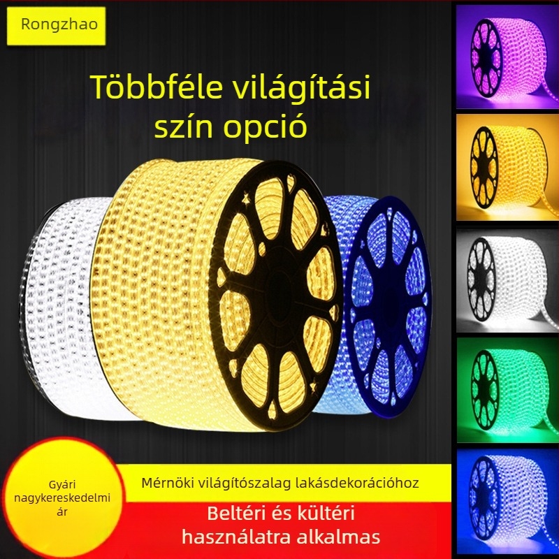 Vízálló LED-szalag 220V RGB, dupla soros, nappali világítás, lágy neonfény