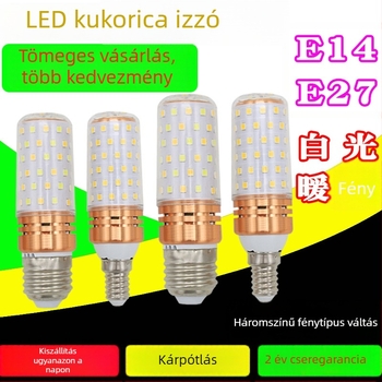 LED kukoricaizzó 12W, háromszínű fény, E14/E27 foglalat, 1600 lm, 360° fénysugár