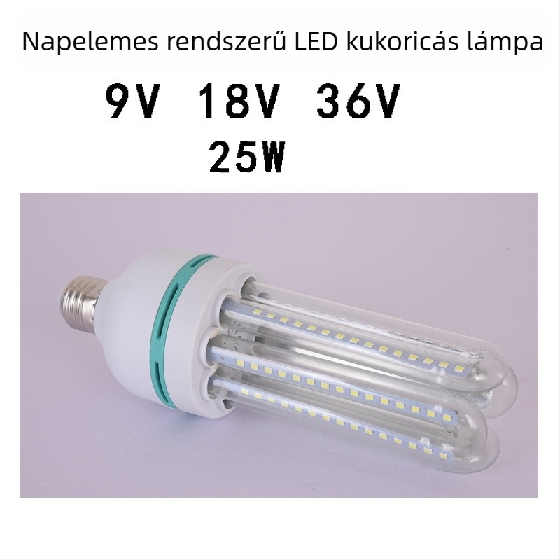 25W napelemes LED kukorica lámpa 9V/18V/36V bemenethez, kerthez és utcai világításhoz
