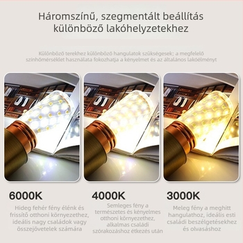 LED kukoricaizzó, E14-es foglalat, háromszínű fényhőmérséklet (3000–6000K), 90 lm, alumínium, IP68, függesztett lámpa