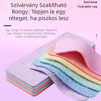 Szivárvány színű, többszörös vastagságú mikroszálas törlő kendő edényekhez és konyhai tisztításhoz; nedves és száraz használatra, olaj- és foltálló