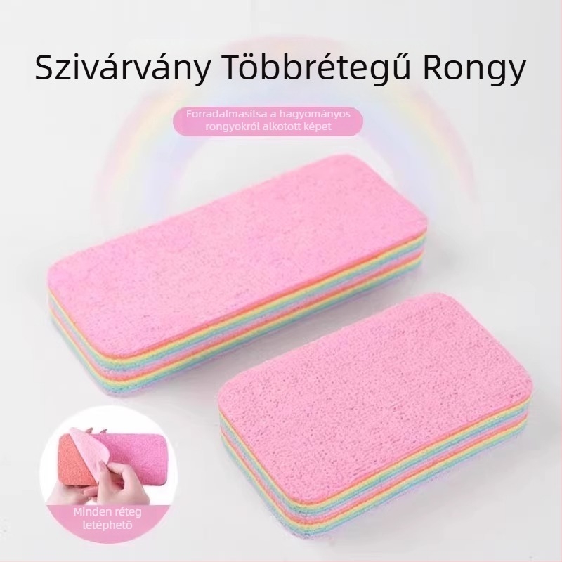 Szivárvány színű, többszörös vastagságú mikroszálas törlő kendő edényekhez és konyhai tisztításhoz; nedves és száraz használatra, olaj- és foltálló