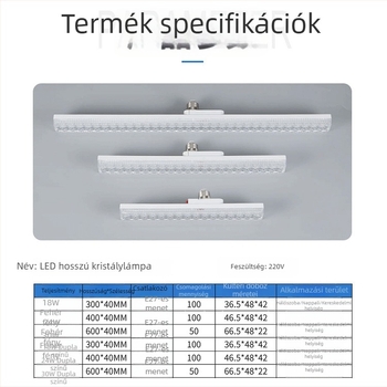 Kristály LED csíklámpa E27-es foglalattal, otthoni világításhoz, dimmelhető, nagy fényerő