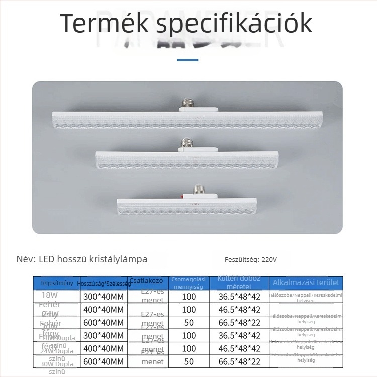  Kristály LED csíklámpa E27-es foglalattal, otthoni világításhoz, dimmelhető, nagy fényerő