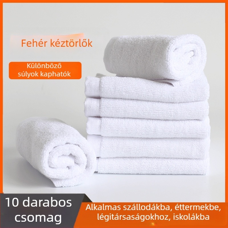 10 darabos fehér, kis négyszögletes pamut törölköző, szállodákhoz, éttermekhez és utazáshoz