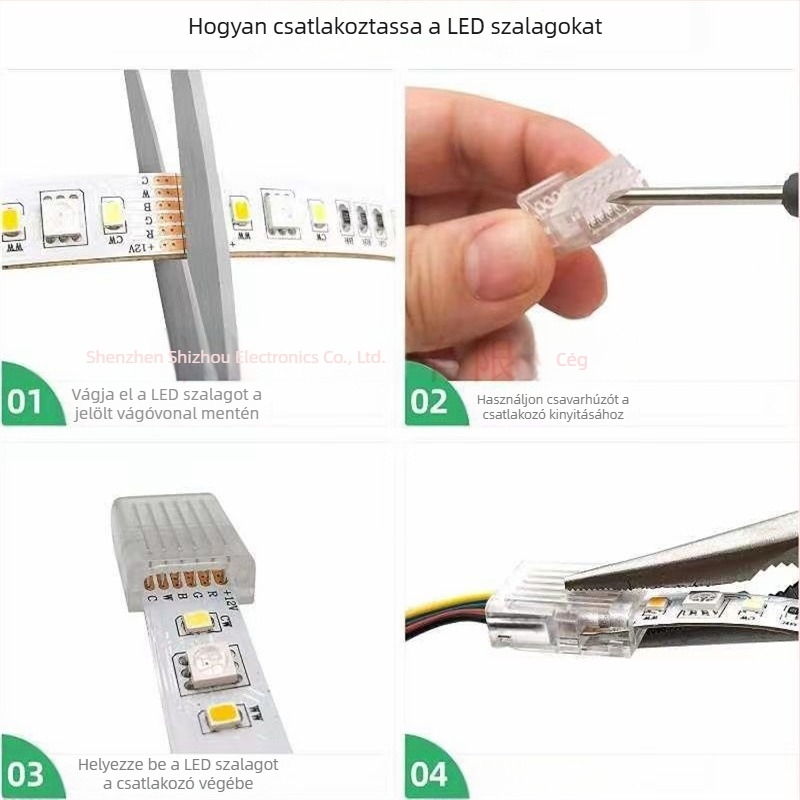 RGBWCCT LED színes fénycsík forrasztásmentes kristálycsatoló csatlakozó, 6 tűs, 12 mm, gyors csatlakozás
