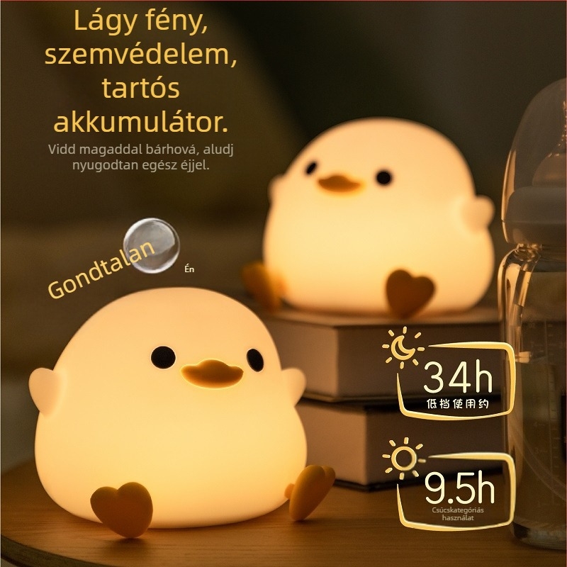 Doudou Duck gyerekeknek szánt éjjeli lámpa, újratölthető szilikon érintéses világítótest, hangulatvilágítás az éjjeliszekrényhez