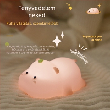 Szilikon hipopotamusz formájú éjjeli lámpa érintéses kapcsolóval, ágy melletti töltéssel, ajándék