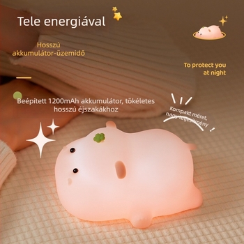 Szilikon hipopotamusz formájú éjjeli lámpa érintéses kapcsolóval, ágy melletti töltéssel, ajándék
