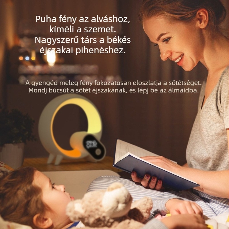 Új Q méretű lámpa ébresztő- és környezeti világítással, napfelkeltét utánozó funkció, Bluetooth hangszóró, színes fény
