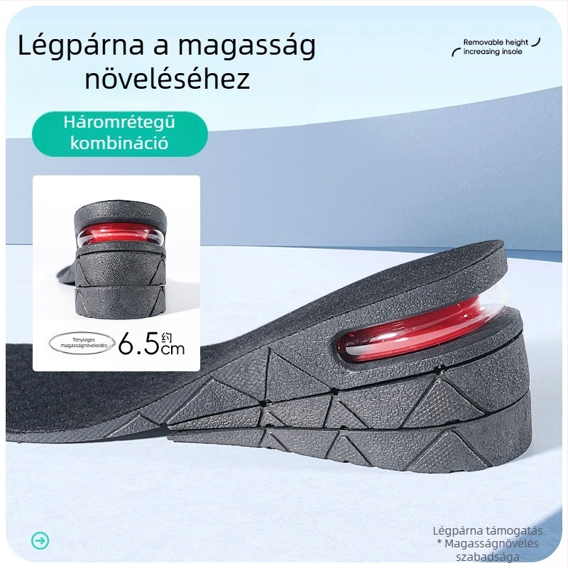 Öt rétegű állítható láthatatlan magasság-emelő talpbetét levehető légpárnás rétegekkel