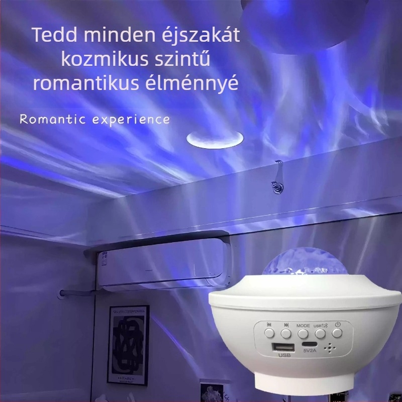 Csillagos ég lámpa — romantikus éjjeli fény hálószobába, páros szobai hangulatvetítés dekoráció