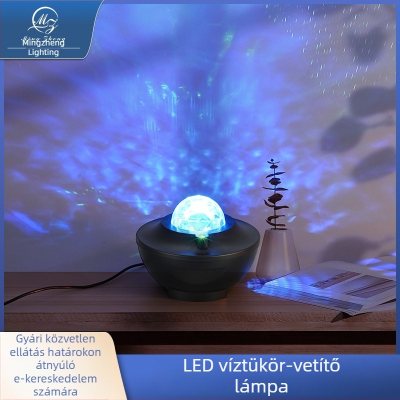 Csillagfény-projekciós lámpa víz-hullám effektussal, színes forgó asztali lámpa hangulathoz, beépített Akkumulátor, Bluetooth és alkalmazásvezérlés