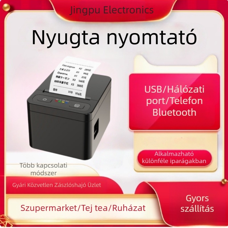 80 mm-es asztali és hordozható Bluetooth termálnyomtató nyugtákhoz
