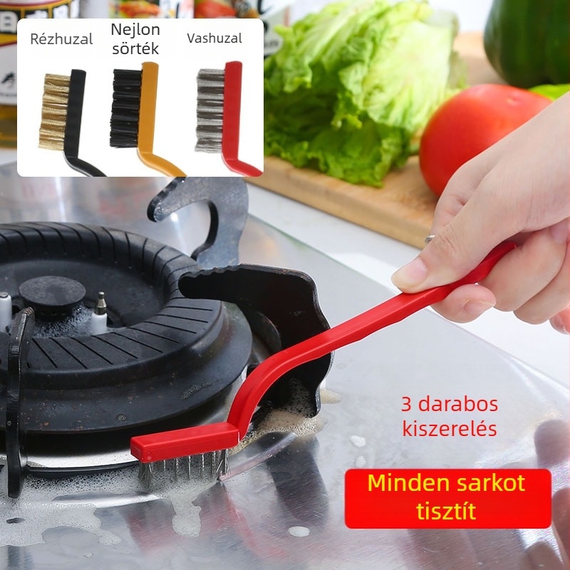 3 darabos gázrezsó tisztító kefék – kefék a réseknél és acélhuzalos kefék, háztartási tisztításra