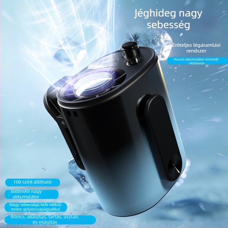 2026 Új Modell Brushless Klipszes Asztali Ventilátor, 5 Lapáttal, Erős LED Világítással, USB‑töltésű, Beépített Akku (2000–4000 mAh)