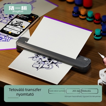 Hordozható termikus tetoválásnyomtató, mini méretű, tintamentes nyomtató tetoválástranszferre A4 méretű papírra, Bluetooth, beépített akkumulátor, otthoni használatra