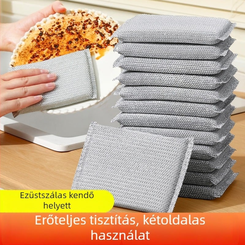 10 darab acéldrótból készült edénymosó kendő, kétoldalas, vastagabb dörzsölő felülettel a fazekakhoz, nem karcol