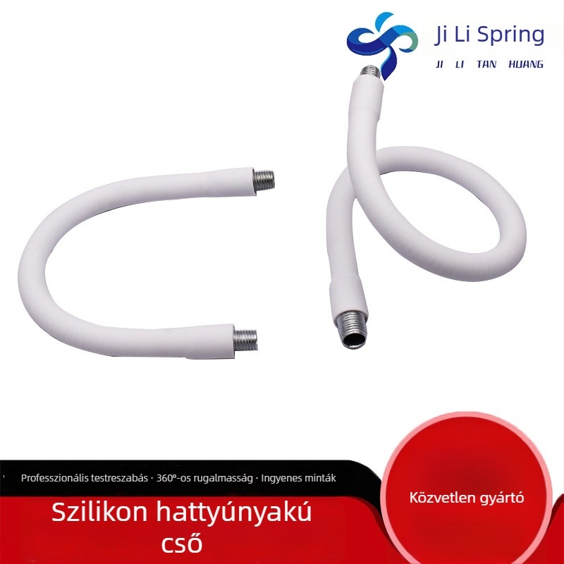 Gooseneck cső asztali lámpához, fehér szilikonból készült fémcső, Ø8–10 mm, külső M6/M8 menet