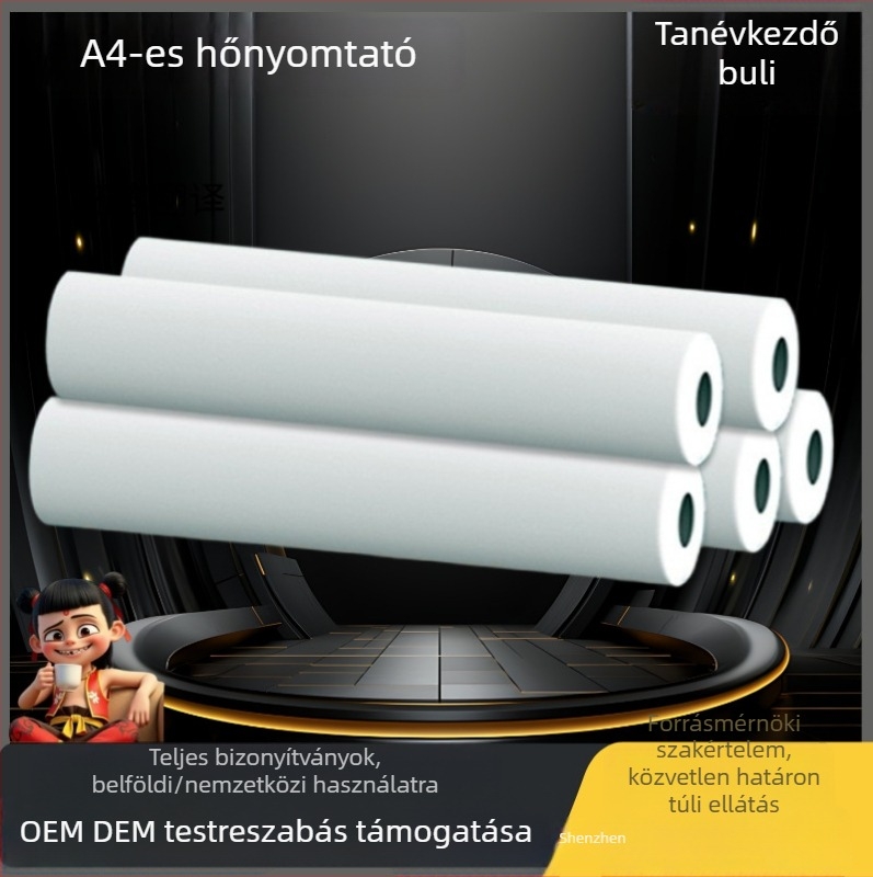 A4 hordozható hőpapír címkékhez nyomtató — mini nyomtató, színes öntapadós hőpapír