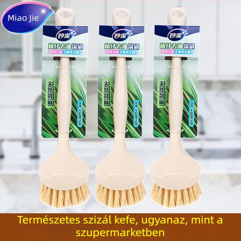 Miaojie Hosszú nyelű edény- és tálkefé, természetes sizál rostból, zsírtalanításra