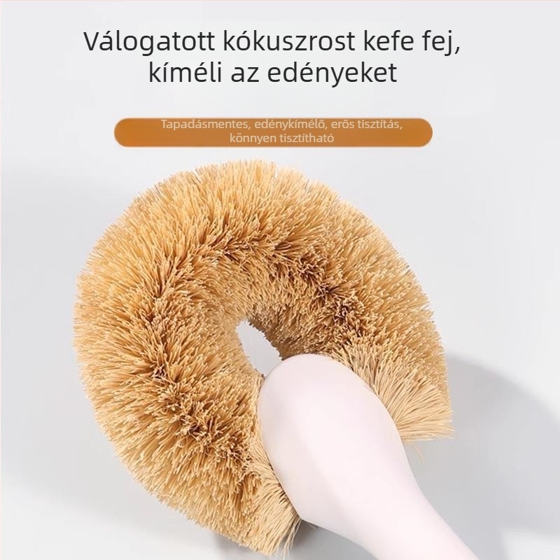 Hosszú nyelű fazékdörzsölő kókuszrostból – edények tisztítására, nem karcolja meg a fazekakat