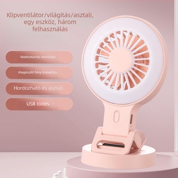 Mini USB klip ventilátor beépített világítással és alappal – otthoni és kültéri használatra