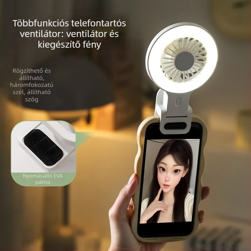 Mini USB klip ventilátor beépített világítással és alappal – otthoni és kültéri használatra