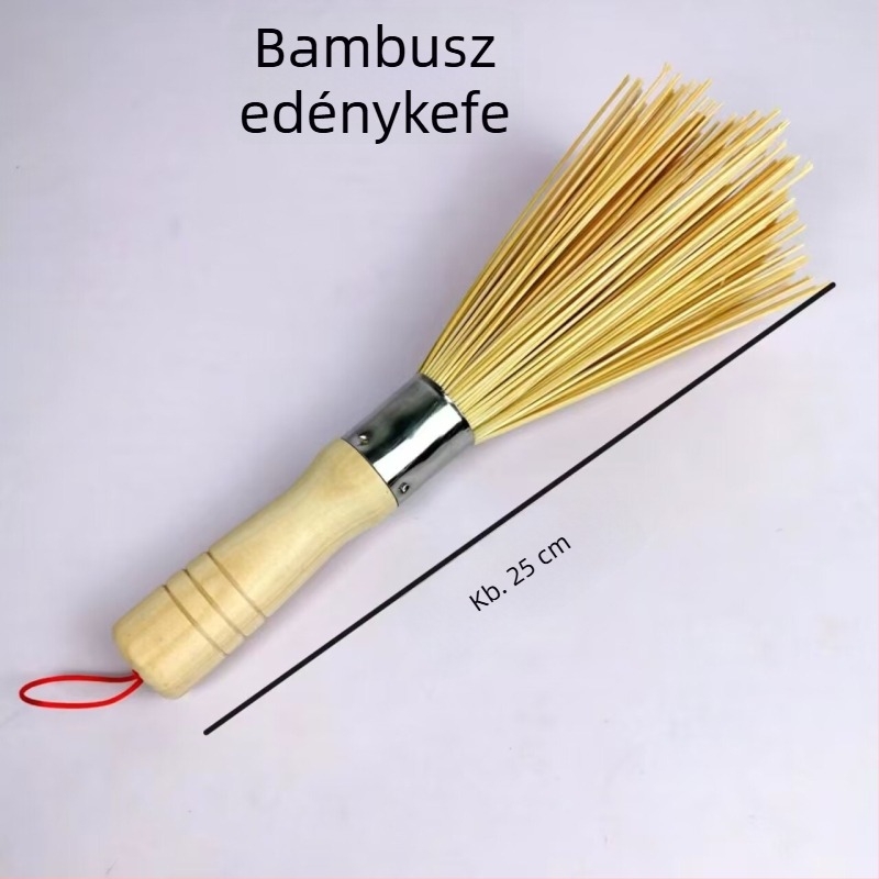 Bambusz edénykefe fa fogantyúval – konyhai tisztító ecset fazékakhoz és serpenyőkhez